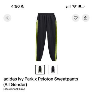 Adidas IVY PARK Joggers in Black with Lime Stripes